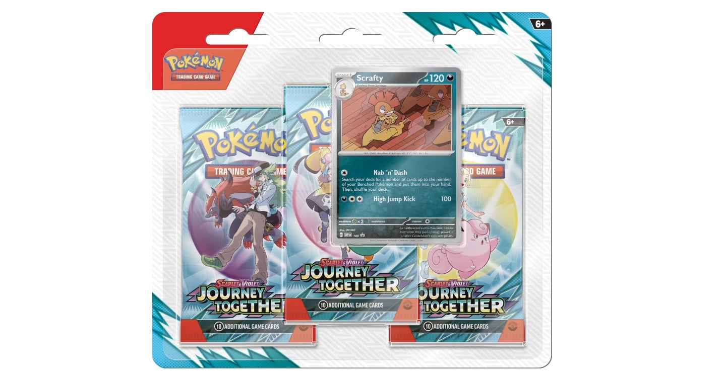 Pokémon TCG: Scarlet & Violet-Journey Together 3 Pack Blister with Scrafty Promo - TheGeekTrainer